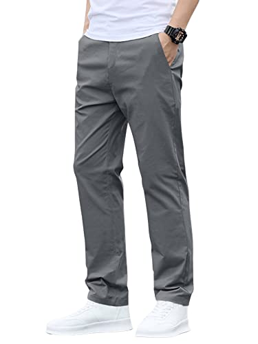 DIDK Herren Chino Hose Regular Slim Chinohose Elastischer Bund Lange Hosen Casual Freizeithose mit Taschen und Tunnelzug Grau XL von DIDK