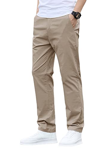 DIDK Herren Chino Hose Regular Slim Chinohose Elastischer Bund Lange Hosen Casual Freizeithose mit Taschen und Tunnelzug Khaki L von DIDK