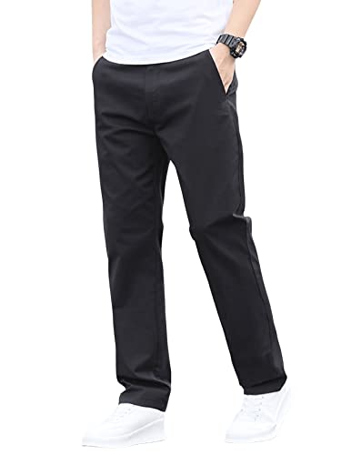 DIDK Herren Chino Hose Regular Slim Chinohose Elastischer Bund Lange Hosen Casual Freizeithose mit Taschen und Tunnelzug Schwarz L von DIDK