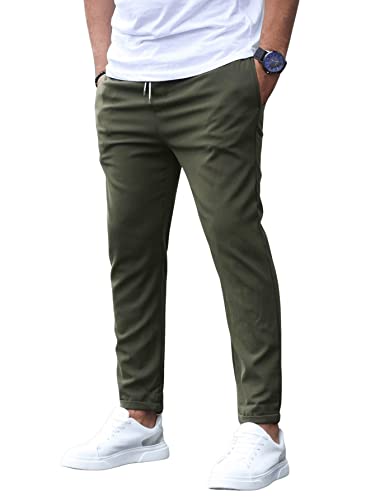 DIDK Herren Chinohose Elastischer Bund Lange Hosen Chino Casual Karottenschnitt Hose mit Taschen und Tunnelzug Armeegrün XL von DIDK