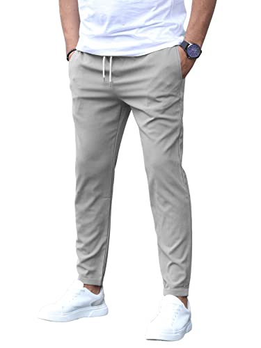 DIDK Herren Chinohose Elastischer Bund Lange Hosen Chino Casual Karottenschnitt Hose mit Taschen und Tunnelzug Hellgrau L von DIDK