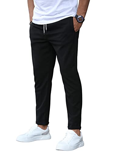 DIDK Herren Chinohose Elastischer Bund Lange Hosen Chino Casual Karottenschnitt Hose mit Taschen und Tunnelzug Schwarz L von DIDK