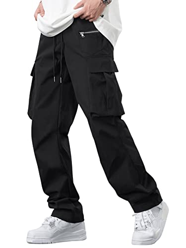 DIDK Herren Hosen Cargohose Locker Pants Männer Jogger Cargo Hosen Sporthose Workoutpant mit Tunelzug und Seitetaschen Schwarz M von DIDK