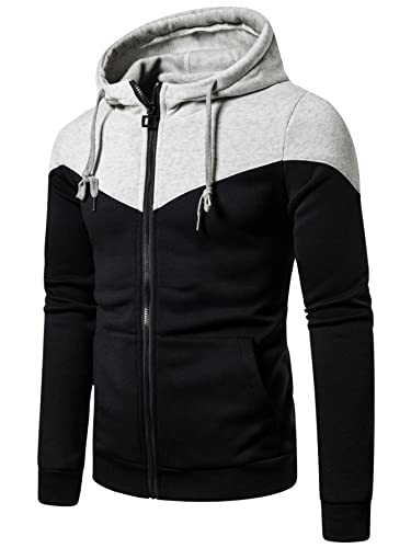 DIDK Herren Kapuzenjacke Farbblock Hoodie Kapuzenpullover Langarm Sweatjacke Kapuzensweatshirt mit Taschen Schwarz L von DIDK