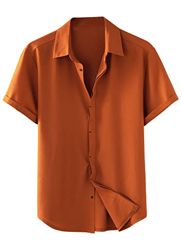 DIDK Herren Shirt Kurzarm Freizeithemden Casual Hemd Button-down Hemdbluse Freizeitshirt Orange gebrannt L von DIDK