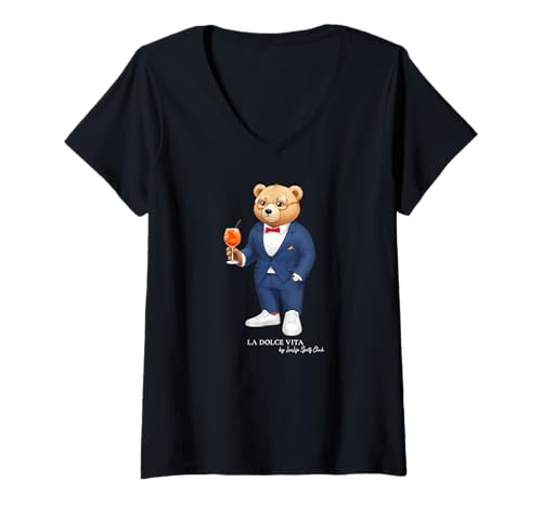 Damen LA Dolce VITA X Bär Kostüm Bären Bärchen Aperölchen Spritz T-Shirt mit V-Ausschnitt von DIE SPRITZ DESIGNER BÄREN by LIVELIFE Spritz Club