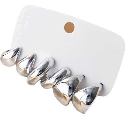 6 Stück Wassertropfenförmige Ohrringe, stilvolle C-Charm-Ohrringe für den täglichen Gebrauch, modischer Party-Schmuck, stilvolles Ohrring-Set, Einheitsgröße, Wie beschrieben, Wie beschrieben von DIEKE