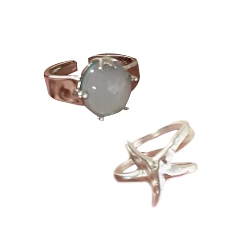 DIEKE 2 Stück verstellbare Seestern-inspirierte offene Ringe mit künstlichen Edelsteinen für Frauen im Alltag oder als Partyschmuck, Opening, Metall DIEKE 2 Stück verstellbare Seestern-inspirierte offene Ringe mit künstlichen Edelsteinen für Frauen im Alltag oder als Partyschmuck, Opening, Metall von DIEKE