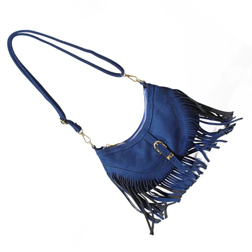 DIEKE Damen-Umhängetasche, Retro, Crossbody-Tasche mit Fransenquasten und verstellbarem Riemen, geräumige PU-Leder-Umhängetasche, blau, One Size DIEKE Damen-Umhängetasche, Retro, Crossbody-Tasche mit Fransenquasten und verstellbarem Riemen, geräumige PU-Leder-Umhängetasche, blau, One Size von DIEKE
