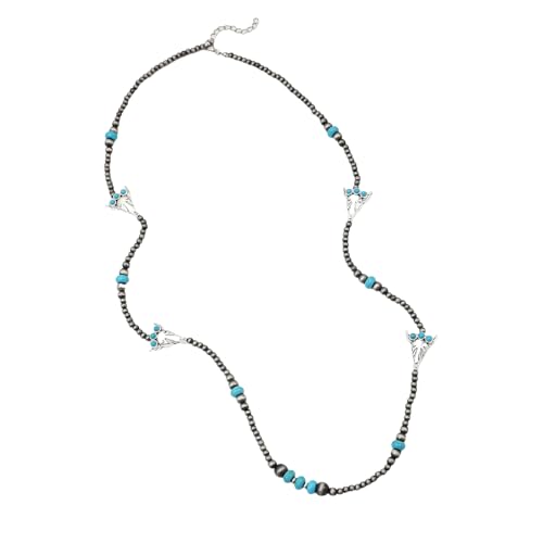 DIEKE Handgefertigte Perlen-Halskette im westlichen Stil mit türkisfarbenem Bulle-Kopf-Accessoire für trendige Trendsetter, Bullhead-Pullover-Kette von DIEKE