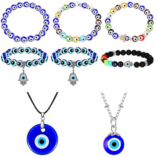 DIEKE Schmuck-Set mit blauem Auge und Glas-Anhängern, Perlenschmuck-Set für diejenigen, die kulturelle Symbole und Accessoires schätzen, Mode-Accessoires von DIEKE