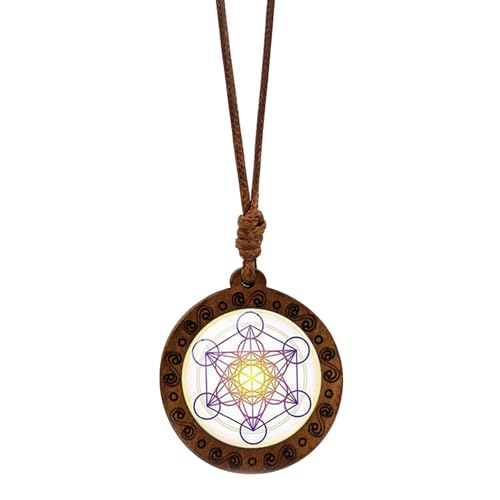 DIEKE Spirituelles Hexagramm Sri Yantra Anhänger Choker Heilige Geometrie Holz Amulett Halskette für Frauen Verstellbare Schlüsselbeinkette Geometrisches Muster Halskette, Einheitsgröße, Wie von DIEKE