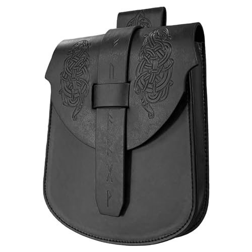 DIEKE Vintage Mittelalter Leder Gürteltasche Wiast Münze Mittelalter Hüfttasche Handytasche Mittelalter Kostüm Zubehör für Männer Frauen, Schwarz von DIEKE