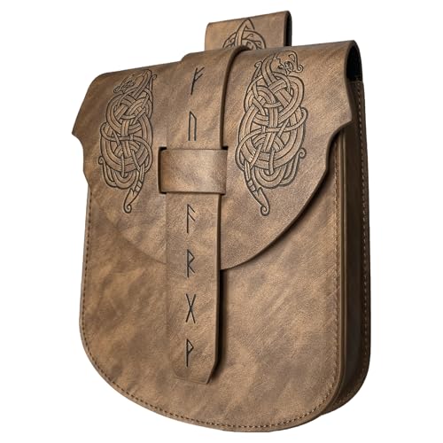 DIEKE Vintage Mittelalter Leder Gürteltasche Wiast Münze Mittelalter Hüfttasche Handytasche Mittelalter Kostüm Zubehör für Männer Frauen, braun von DIEKE