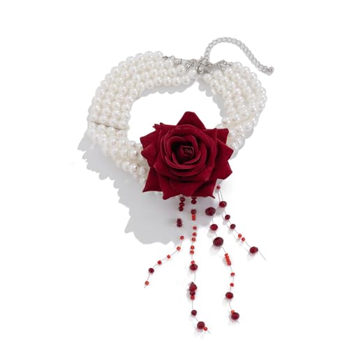 Elegante Perlen-Halskette mit Rose, Statement-Party-Schmuck, Hochzeitszubehör, Quasten, Halsschmuck für den täglichen Gebrauch, rot, Wie beschrieben, Wie beschrieben Elegante Perlen-Halskette mit Rose, Statement-Party-Schmuck, Hochzeitszubehör, Quasten, Halsschmuck für den täglichen Gebrauch, rot, Wie beschrieben, Wie beschrieben von DIEKE