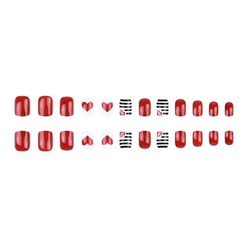 Valentine Press on Nails Stick On Artificial False Square Fake French Tips 12 Sizes For Women Valentine Press On Nail von DIEKE