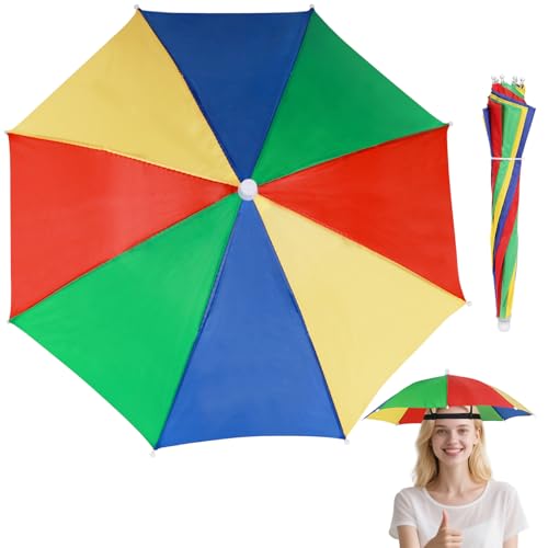 DIELIANHUA Regenschirmhut, Faltbarer Regenschirmhut für Erwachsene & Kinder, Sonnenschirm Hut mit Elastischem Band, Regenbogen Regenschirm Hüte für Festival Strand Camping Angeln Wandern von DIELIANHUA