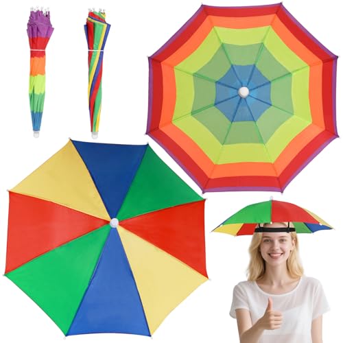 DIELIANHUA Regenschirmhut, Faltbarer Regenschirmhut für Erwachsene & Kinder, Sonnenschirm Hut mit Elastischem Band, Regenbogen Regenschirm Hüte für Festival Strand Camping Angeln Wandern von DIELIANHUA