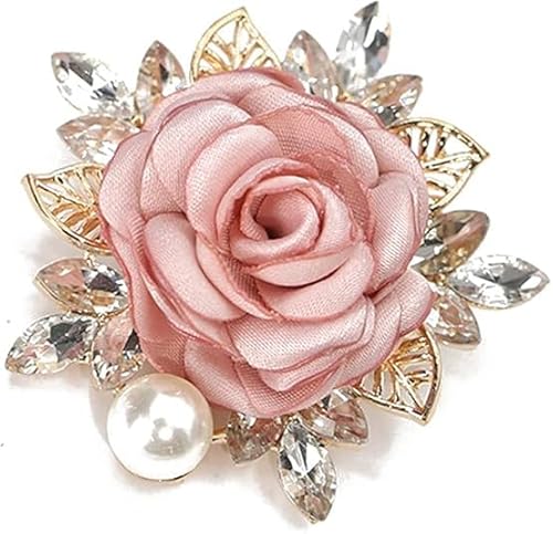 Rose Brosche, Rosenbroschen für Damen und Herren, Elegant, Handgefertigt, Rosen Brosches, Anstecknadel Rosen, Strass Perle Stoff Brosches, Kleid Zubehör für Party, Tanz, Bankett/Rosa von DIELIANHUA