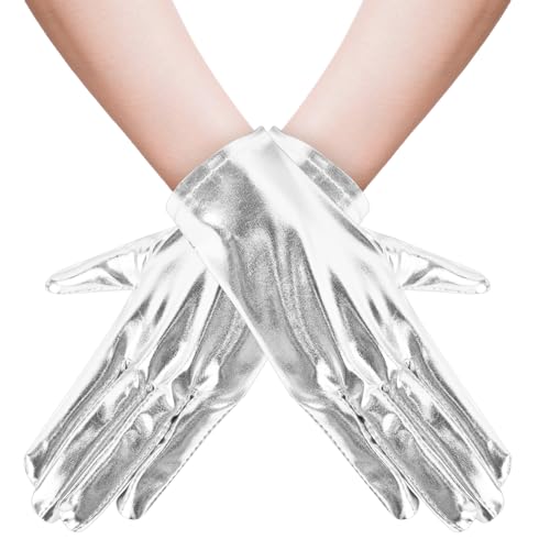 DIELOVEHUA Halloween Handschuhe - Silber Kurze Metallic Kostüm Handschuhe für Partys, Cosplay, Hochzeit von DIELOVEHUA