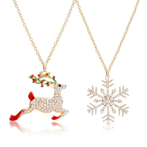 DIELOVEHUA Weihnachtshalskette, 2 Stück Weihnachten Halskette, Weihnachten Schneeflocke Halskette, Rentier Weihnachten Halskette, Weihnachten Schmuck Set, Nette Weihnachten Schmuck Geschenke DIELOVEHUA Weihnachtshalskette, 2 Stück Weihnachten Halskette, Weihnachten Schneeflocke Halskette, Rentier Weihnachten Halskette, Weihnachten Schmuck Set, Nette Weihnachten Schmuck Geschenke von DIELOVEHUA
