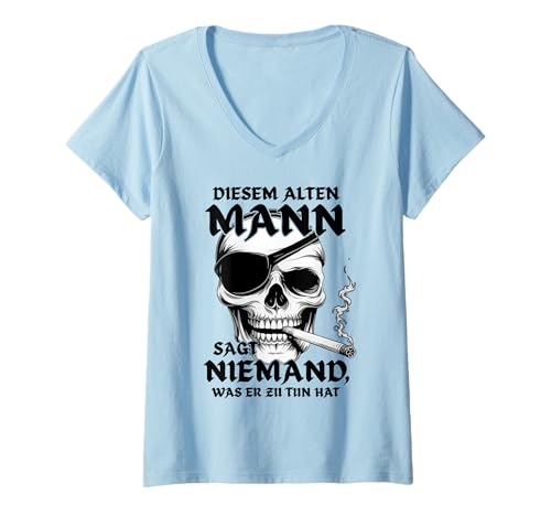 Damen DIESEM ALTEN MANN SAGT NIEMAND WAS ER ZU TUN HAT - Schädel T-Shirt mit V-Ausschnitt Damen DIESEM ALTEN MANN SAGT NIEMAND WAS ER ZU TUN HAT - Schädel T-Shirt mit V-Ausschnitt von DIESEM ALTEN MANN SAGT NIEMAND WAS - Skelett Pirat