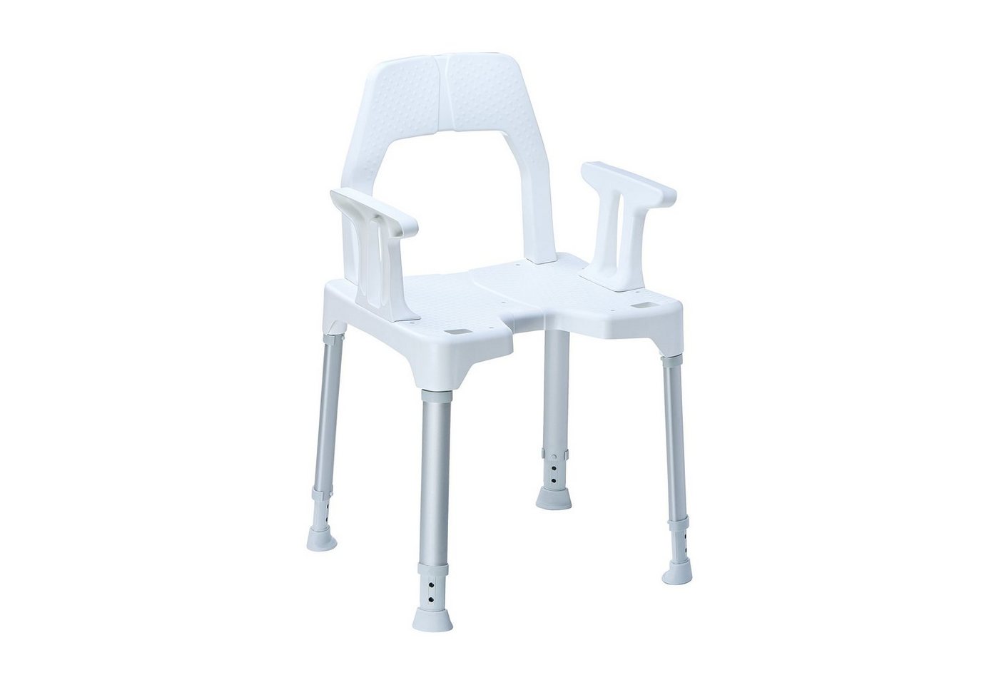 DIETZ® REHA-PRODUKTE Dusch- und Badhocker Duschstuhl TAYO mit Rückenlehne, Armlehnen+Hygieneausschnitt höhenv., Belastbar bis 130 kg, Duschsitz, Duschstuhl, Rutschfester Stand von DIETZ® REHA-PRODUKTE
