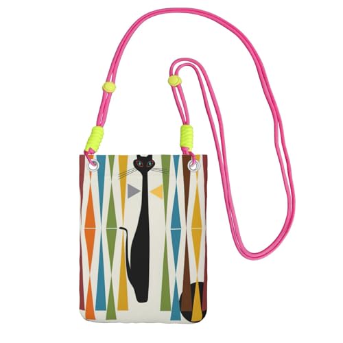 DIEzig Mid-Century Moderne Kunst Katze Druck Crossbody Handytasche für Erwachsene Geldbörse Crossbody Umhängetasche mit abnehmbarem Schultergurt, Fuchusia, Einheitsgröße von DIEzig
