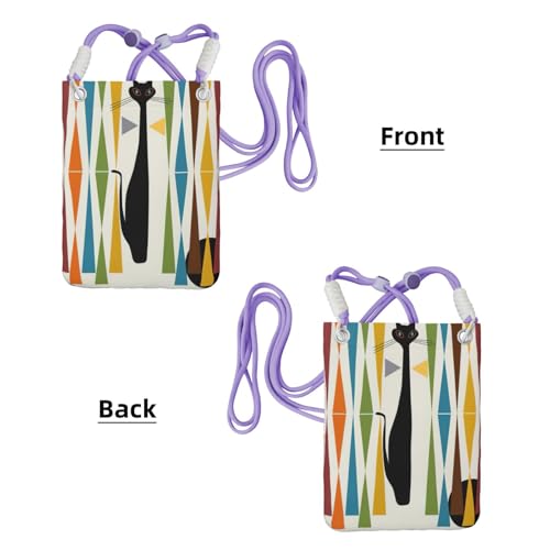 DIEzig Mid-Century Moderne Kunst Katze Druck Crossbody Handytasche für Erwachsene Geldbörse Crossbody Umhängetasche mit abnehmbarem Schultergurt, violett, Einheitsgröße von DIEzig