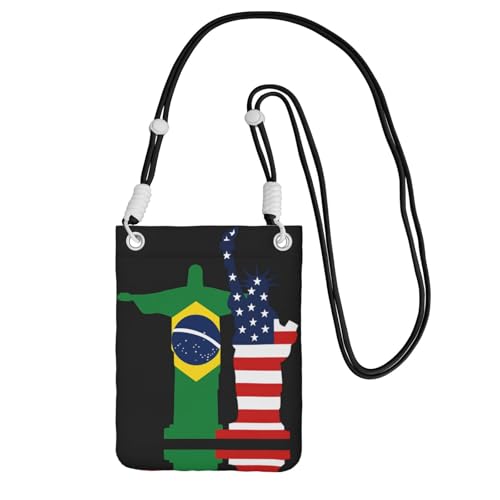 DIEzig Umhängetasche mit Aufdruck Amerika und Brasilien, für Erwachsene, Geldbörse, Umhängetasche, mit abnehmbarem Schultergurt, Schwarz , Einheitsgröße von DIEzig