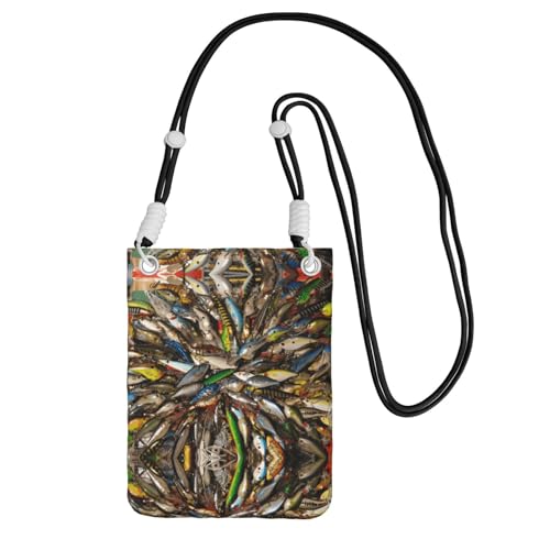 DIEzig Umhängetasche mit Fischköderaufdruck, für Erwachsene, Geldbörse, Crossbody-Tasche mit abnehmbarem Schultergurt, Schwarz , Einheitsgröße von DIEzig