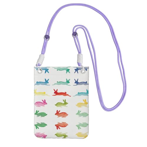 DIEzig Umhängetasche mit Regenbogen-Kaninchen-Motiv, für Erwachsene, Geldbörse, Umhängetasche, mit abnehmbarem Schultergurt, violett, Einheitsgröße von DIEzig