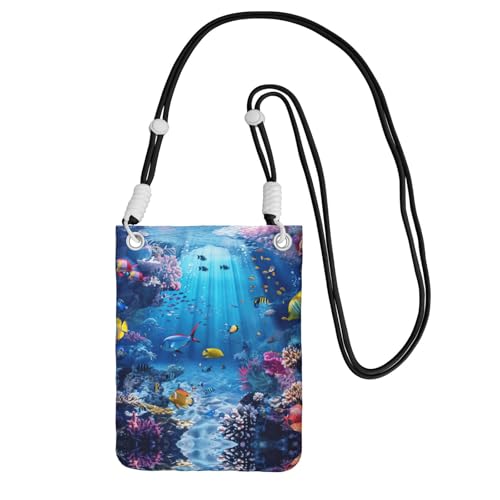 DIEzig Umhängetasche mit buntem Ozean-Motiv, für Erwachsene, Geldbörse, Umhängetasche mit abnehmbarem Schultergurt, Schwarz , Einheitsgröße von DIEzig