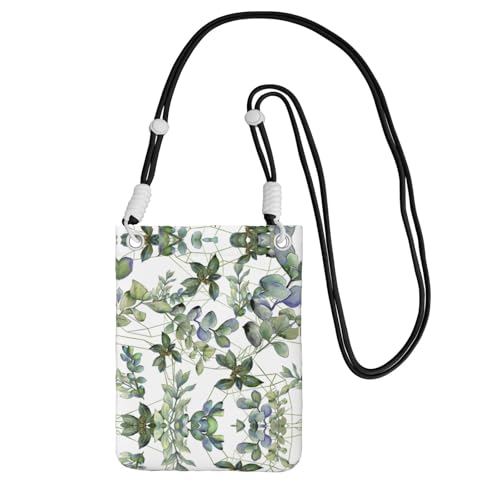 DIEzig Umhängetasche mit grünem Eukalyptusblätter-Druck, für Erwachsene, Geldbörse, Umhängetasche, mit abnehmbarem Schulterriemen, Schwarz , Einheitsgröße von DIEzig