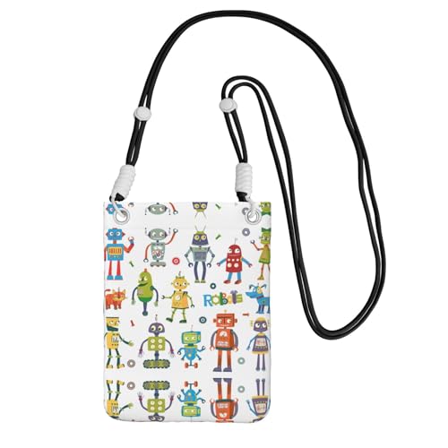 DIEzig Umhängetasche mit niedlichem Cartoon-Roboter-Druck, für Erwachsene, Geldbörse, Crossbody-Tasche mit abnehmbarem Schultergurt, Schwarz , Einheitsgröße von DIEzig