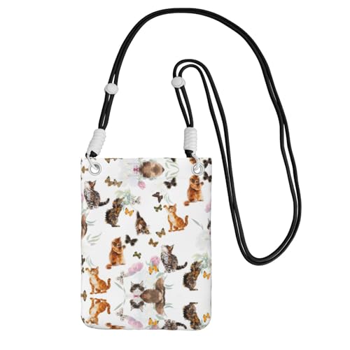 DIEzig Umhängetasche mit niedlichem Kätzchen-Schmetterlings-Aufdruck, für Erwachsene, Geldbörse, Umhängetasche, mit abnehmbarem Schultergurt, Schwarz , Einheitsgröße von DIEzig