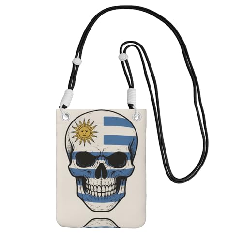 DIEzig Uruguay-Flagge, Skelett-Druck, Crossbody-Tasche für Erwachsene, Geldbörse, Crossbody-Tasche mit abnehmbarem Schultergurt, Schwarz , Einheitsgröße von DIEzig