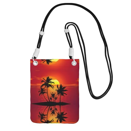Umhängetasche mit tropischem Sonnenuntergang-Druck, für Erwachsene, Geldbörse, Crossbody-Tasche mit abnehmbarem Schultergurt, Schwarz , Einheitsgröße von DIEzig