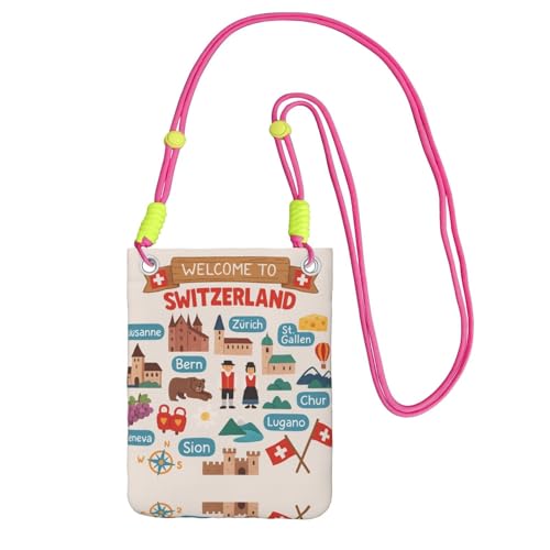 Welcome to Switzerland Travel Printing Crossbody Handytasche für Erwachsene Geldbörse Crossbody Umhängetasche mit abnehmbarem Schultergurt, Fuchusia, Einheitsgröße von DIEzig