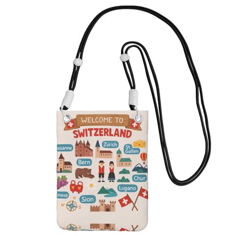 Welcome to Switzerland Travel Printing Crossbody Handytasche für Erwachsene Geldbörse Crossbody Umhängetasche mit abnehmbarem Schultergurt, Schwarz , Einheitsgröße von DIEzig