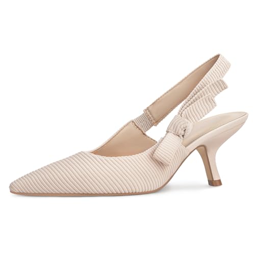 DIFEMA Damen-Arbeitspumps, Slingback, Kätzchen-Absätze, geschlossen, spitzer Zehenbereich, Schleife, Schwarz, Beige, 42 EU DIFEMA Damen-Arbeitspumps, Slingback, Kätzchen-Absätze, geschlossen, spitzer Zehenbereich, Schleife, Schwarz, Beige, 42 EU von DIFEMA