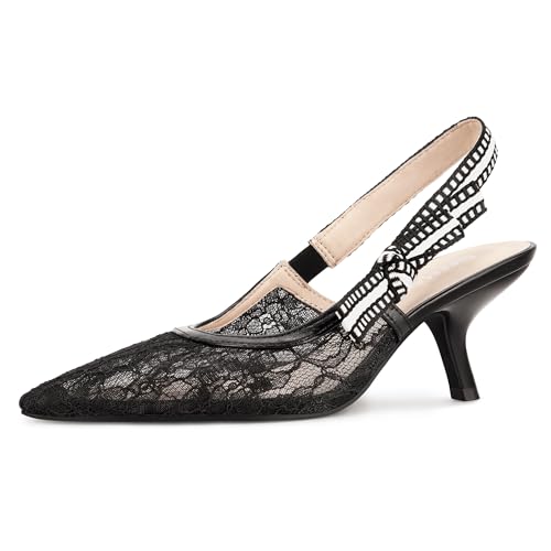 DIFEMA Damen-Arbeitspumps, Slingback, Kätzchen-Absätze, geschlossen, spitzer Zehenbereich, Schleife, Schwarz, Spitze schwarz, 37.5 EU DIFEMA Damen-Arbeitspumps, Slingback, Kätzchen-Absätze, geschlossen, spitzer Zehenbereich, Schleife, Schwarz, Spitze schwarz, 37.5 EU von DIFEMA