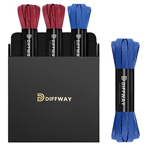 DIFFWAY Flache Schnürsenkel aus gewachster Baumwolle, 4 Paar gewachste Schnürsenkel für Anzugschuhe, Chukka, Stiefel oder Turnschuhe für Damen und Herren, 2 x Blau + 2 x Burgunderrot, 54'' (137 cm) von DIFFWAY