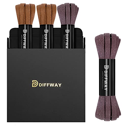 DIFFWAY Flache Schnürsenkel aus gewachster Baumwolle, 4 Paar gewachste Schnürsenkel für Anzugschuhe, Chukka, Stiefel oder Turnschuhe für Damen und Herren, 2 x Braun + 2 x Dunkelbraun, 45'' (115 cm) von DIFFWAY