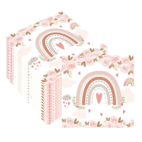 80 Stück Boho Regenbogen Schön Dass Du Da Bist Servietten,Servietten Taufe,Deko Mädchen Junge Mädchen Babyparty Regenbogen Servietten,für Konfirmation Kommunion Party Tischdeko,Papierservietten von DIFLAX
