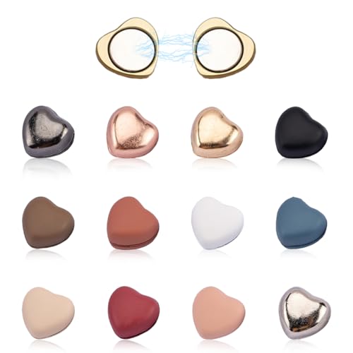 DIFLAX 12 Paires Starke Hijab Magnete Magnetische Nadellose Brosche Metallbeschichtung Magnetische Pins Herzform Schal Clip Magnete Mehrzweck Magnetbrosche für Frauen Kleidung (12 Farben) von DIFLAX