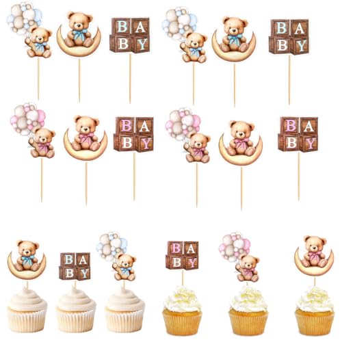 DIFLAX 24 Stück Cupcake Topper Babyparty Baby Shower Kuchen Cake Dekoration Taufe Papier Gender Reveal Party Zubehör Kommunion Tortendeko Kuchendekoraion Muffin Deko Tortenstecker Partydeko von DIFLAX