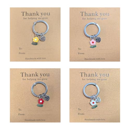 DIFLAX 4 Stück Blumen Schlüsselanhänger | Mit Dankeskarte | geschenke für Lehrertag Erntedankfest Christmas | geschenke für Beste Freundin Mutmacher Geschenk Führerschein Geburtstag Weihnachten von DIFLAX