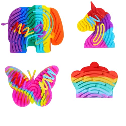 DIFLAX 4 Stück Sensorik Spielzeug Activity Board, Silikon Sensorisches Spielzeug, Sensory Fidget Toys Kinder Autismus Spielzeug ADHD Toys Aktivitätsbrett Sensorisches mit 44 Zubehör Schnüren von DIFLAX