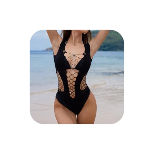 DIFLAX Dessous Damen Negligee Sexy Tiefes V Unterwäsche Netz Bodystocking Nachtwäsche Schwarz Einheitsgröße von DIFLAX